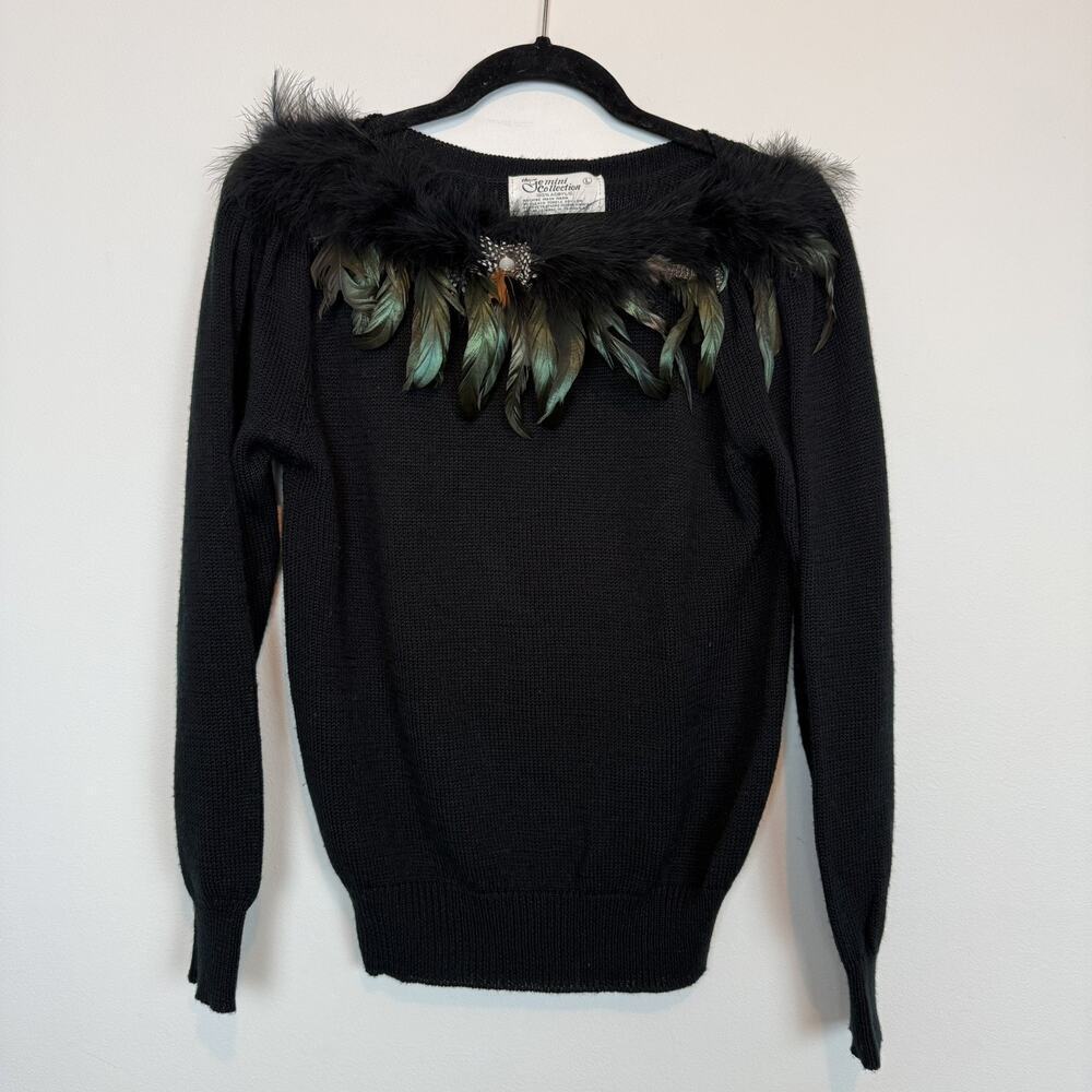 The Gemini Collection vintage sweater feather detail 90s glam statement